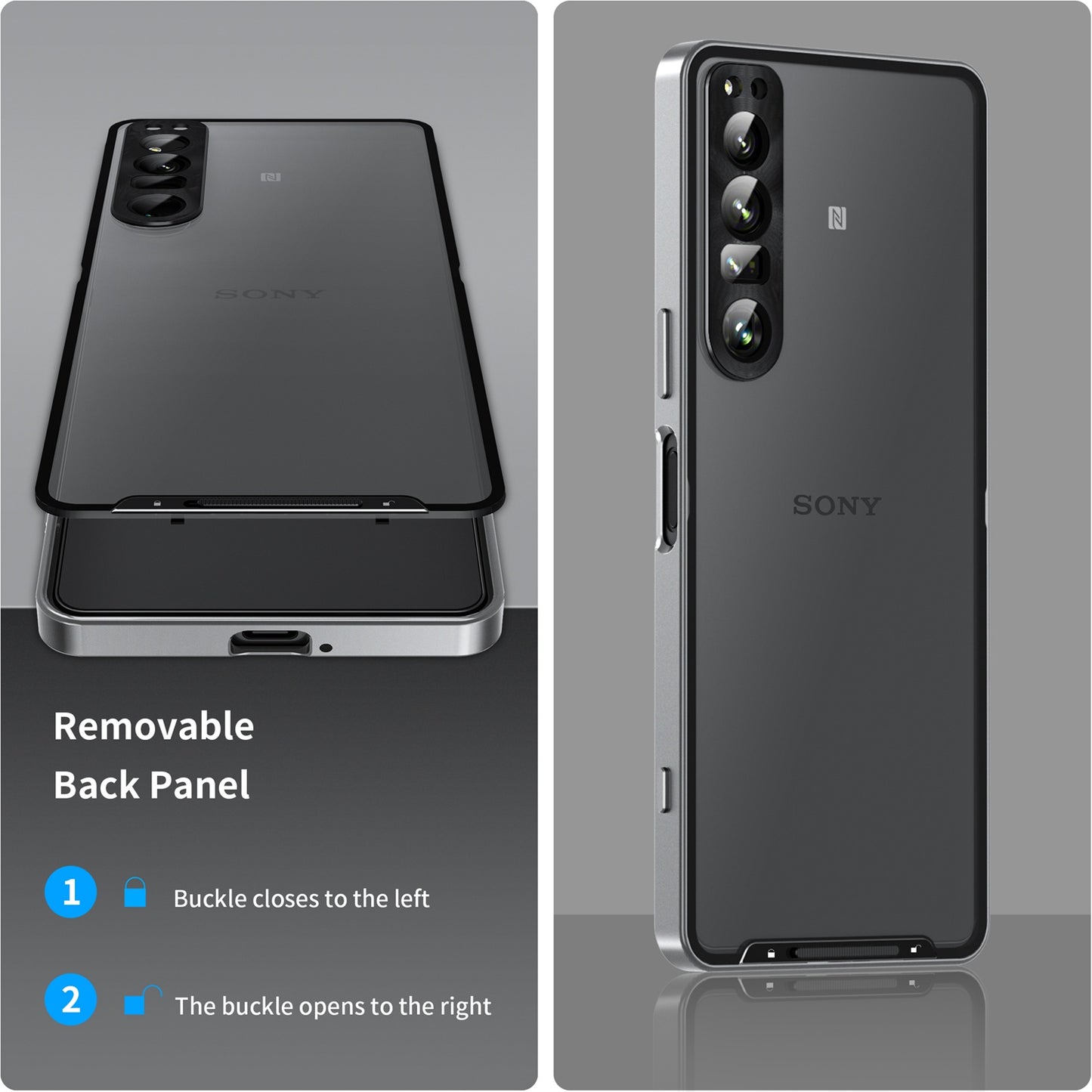 For Sony Xperia 1 IV 5G Aluminium Alloy Frame+TPU Anti-scratch Phone Back Cover Anti-drop Detachable 2-in-1 Matte Phone Case with Lens Cover+Lens Film