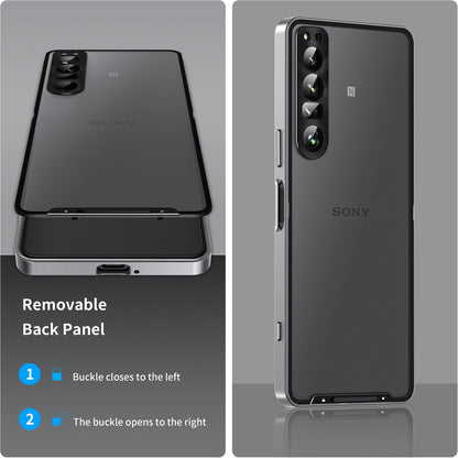 For Sony Xperia 1 IV 5G Aluminium Alloy Frame+TPU Anti-scratch Phone Back Cover Anti-drop Detachable 2-in-1 Matte Phone Case with Lens Cover+Lens Film