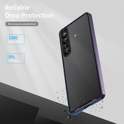 For Sony Xperia 1 IV 5G Aluminium Alloy Frame+TPU Anti-scratch Phone Back Cover Anti-drop Detachable 2-in-1 Matte Phone Case with Lens Cover+Lens Film