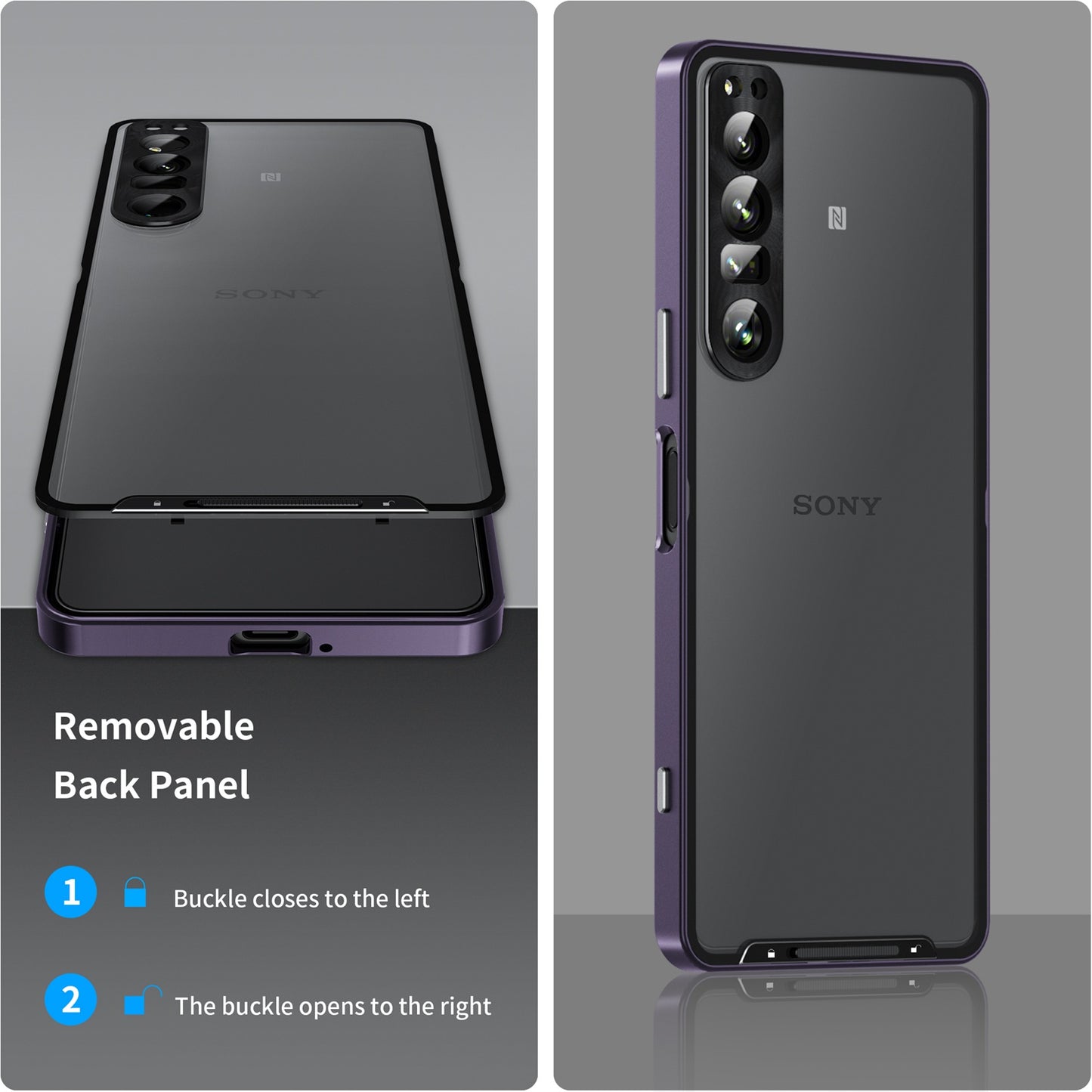 For Sony Xperia 1 IV 5G Aluminium Alloy Frame+TPU Anti-scratch Phone Back Cover Anti-drop Detachable 2-in-1 Matte Phone Case with Lens Cover+Lens Film