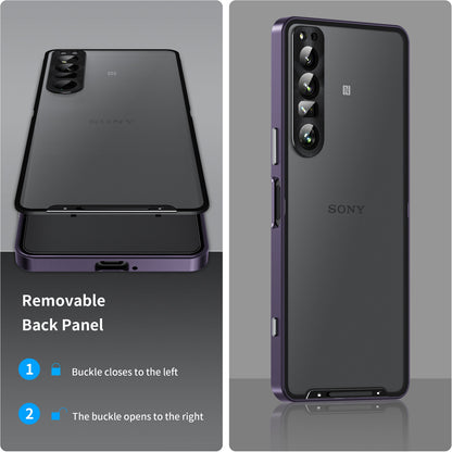 For Sony Xperia 1 IV 5G Aluminium Alloy Frame+TPU Anti-scratch Phone Back Cover Anti-drop Detachable 2-in-1 Matte Phone Case with Lens Cover+Lens Film