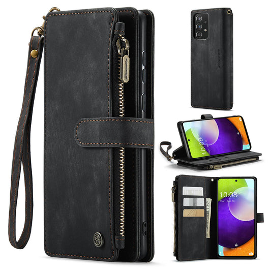CASEME C30 Series for Samsung Galaxy A52 4G / 5G / 52s 5G PU Leather Stand Wallet Phone Case with Multiple Card Slots and Zipper Pocket