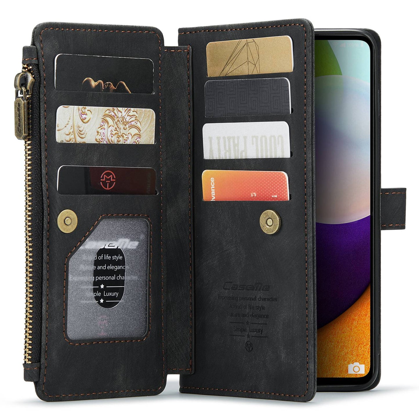 CASEME C30 Series for Samsung Galaxy A52 4G / 5G / 52s 5G PU Leather Stand Wallet Phone Case with Multiple Card Slots and Zipper Pocket