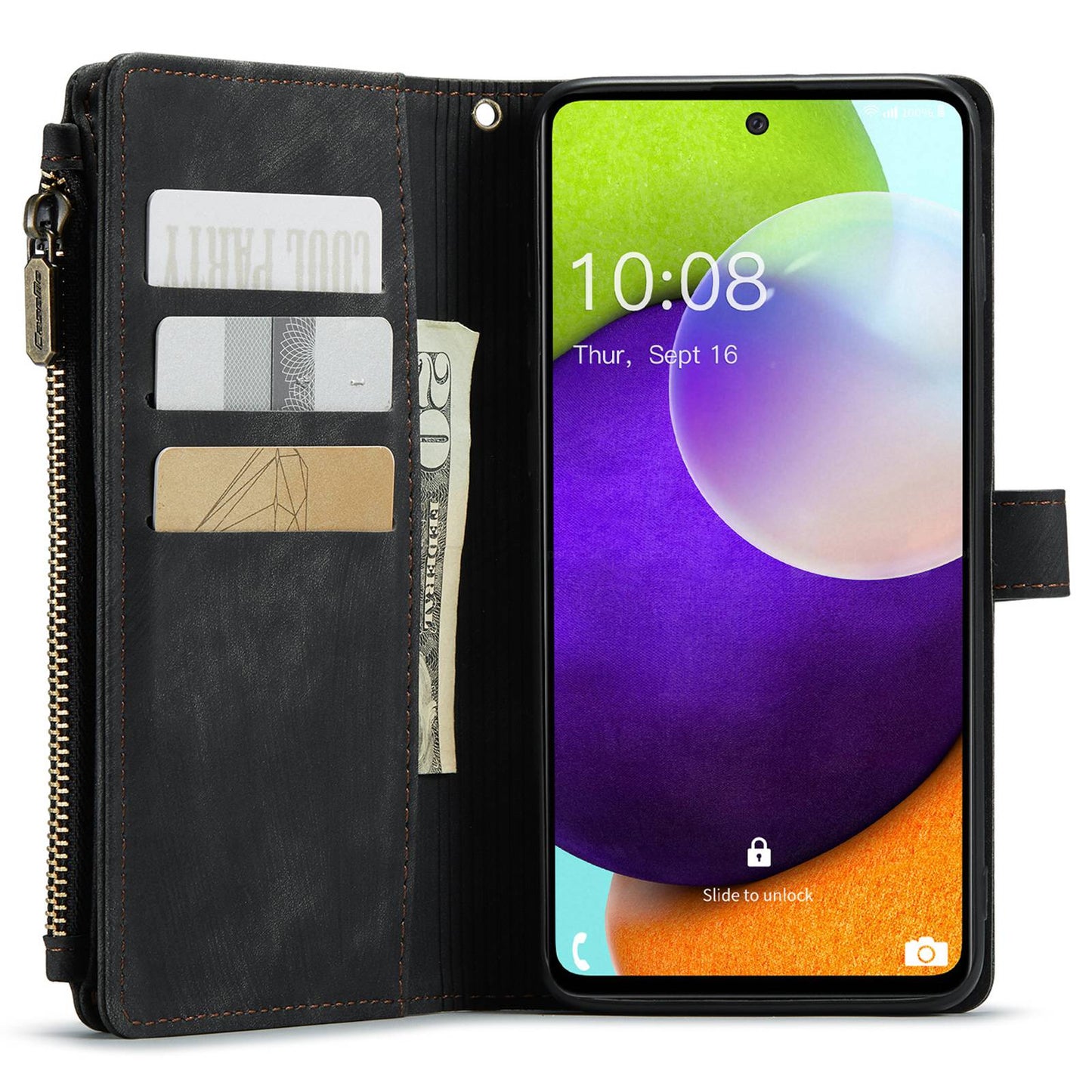 CASEME C30 Series for Samsung Galaxy A52 4G / 5G / 52s 5G PU Leather Stand Wallet Phone Case with Multiple Card Slots and Zipper Pocket