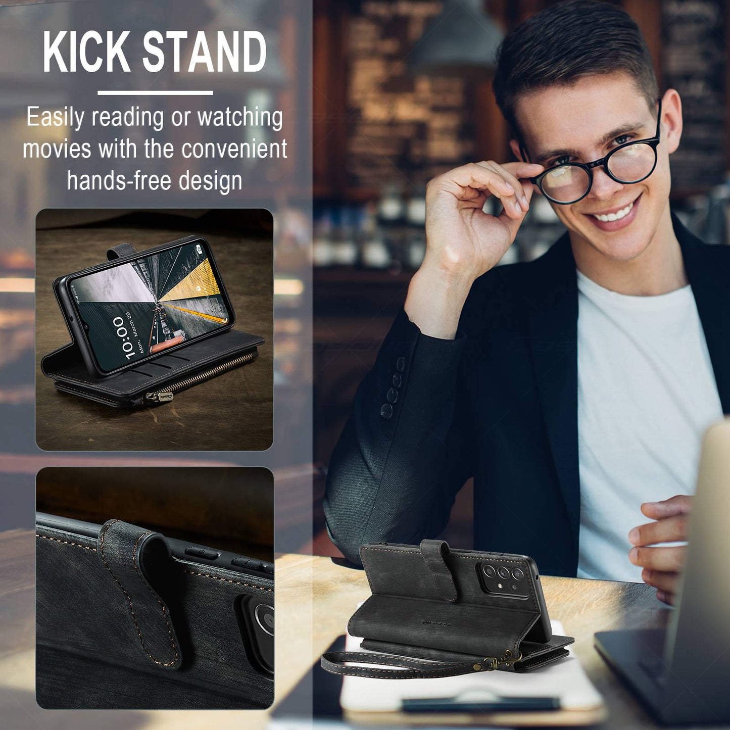 CASEME C30 Series for Samsung Galaxy A52 4G / 5G / 52s 5G PU Leather Stand Wallet Phone Case with Multiple Card Slots and Zipper Pocket