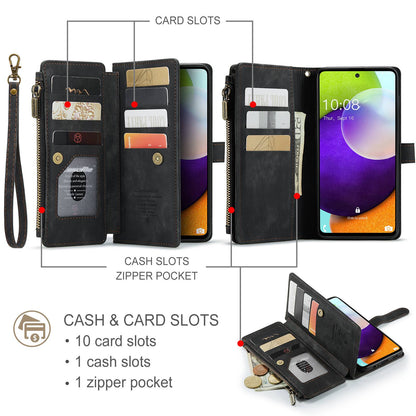 CASEME C30 Series for Samsung Galaxy A52 4G / 5G / 52s 5G PU Leather Stand Wallet Phone Case with Multiple Card Slots and Zipper Pocket
