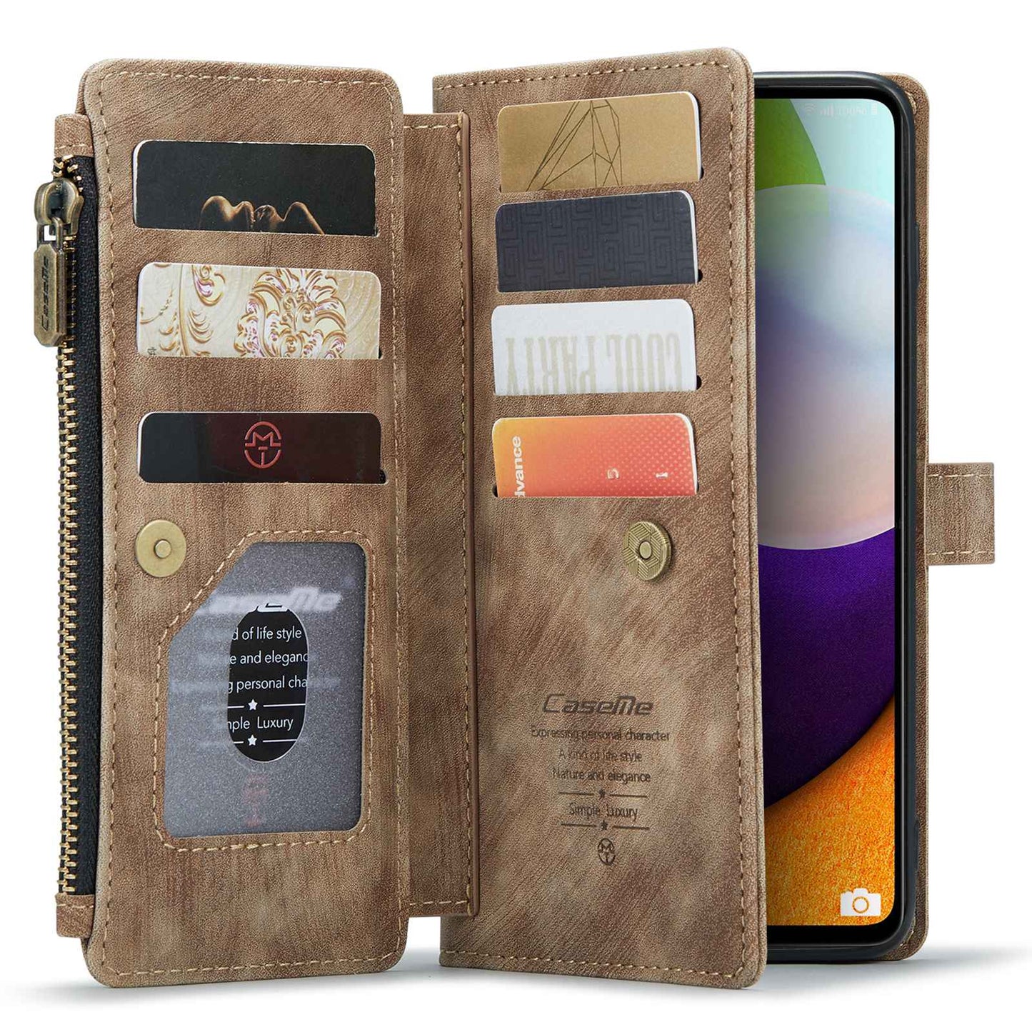 CASEME C30 Series for Samsung Galaxy A52 4G / 5G / 52s 5G PU Leather Stand Wallet Phone Case with Multiple Card Slots and Zipper Pocket