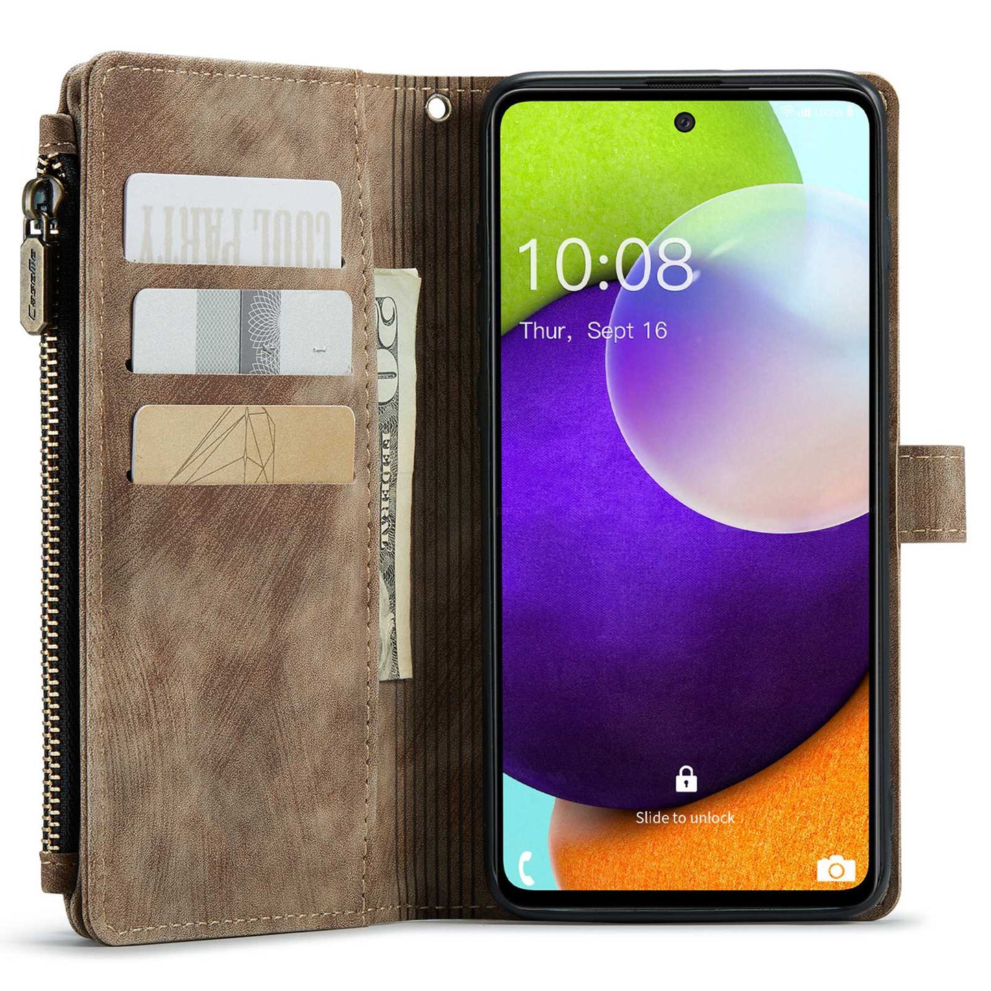 CASEME C30 Series for Samsung Galaxy A52 4G / 5G / 52s 5G PU Leather Stand Wallet Phone Case with Multiple Card Slots and Zipper Pocket