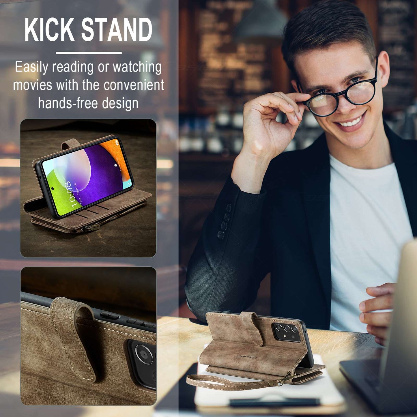 CASEME C30 Series for Samsung Galaxy A52 4G / 5G / 52s 5G PU Leather Stand Wallet Phone Case with Multiple Card Slots and Zipper Pocket