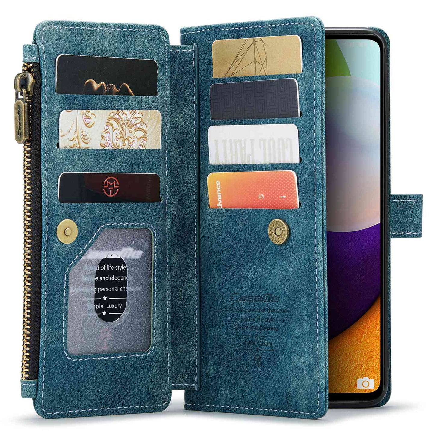 CASEME C30 Series for Samsung Galaxy A52 4G / 5G / 52s 5G PU Leather Stand Wallet Phone Case with Multiple Card Slots and Zipper Pocket