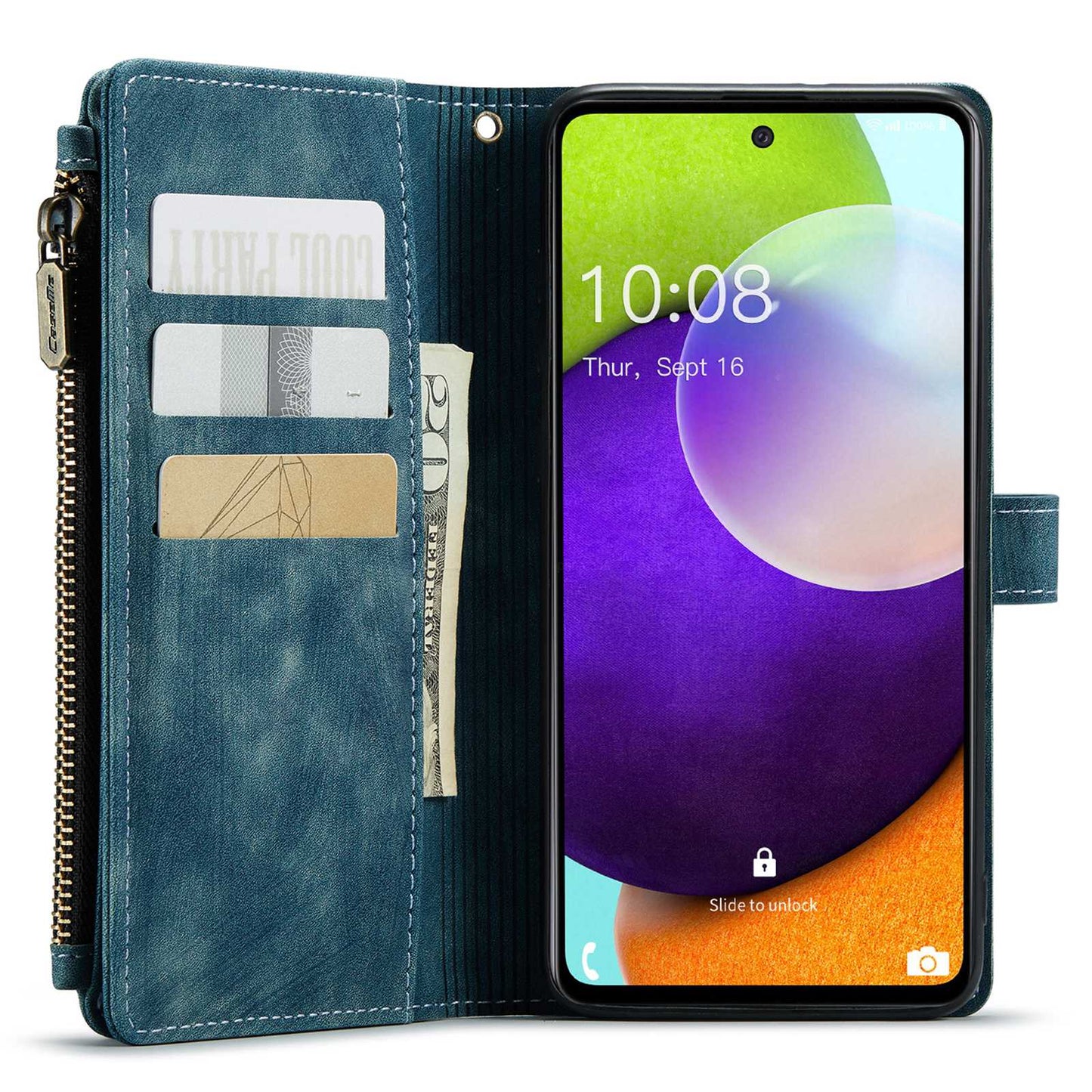 CASEME C30 Series for Samsung Galaxy A52 4G / 5G / 52s 5G PU Leather Stand Wallet Phone Case with Multiple Card Slots and Zipper Pocket