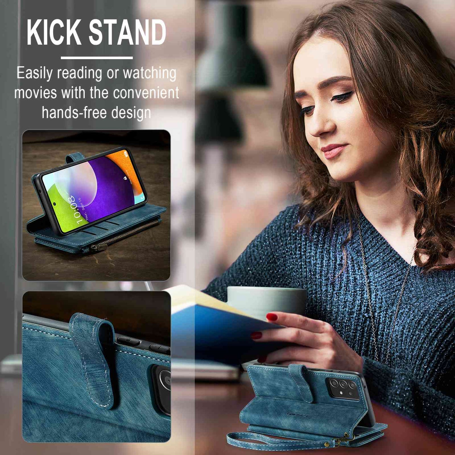 CASEME C30 Series for Samsung Galaxy A52 4G / 5G / 52s 5G PU Leather Stand Wallet Phone Case with Multiple Card Slots and Zipper Pocket