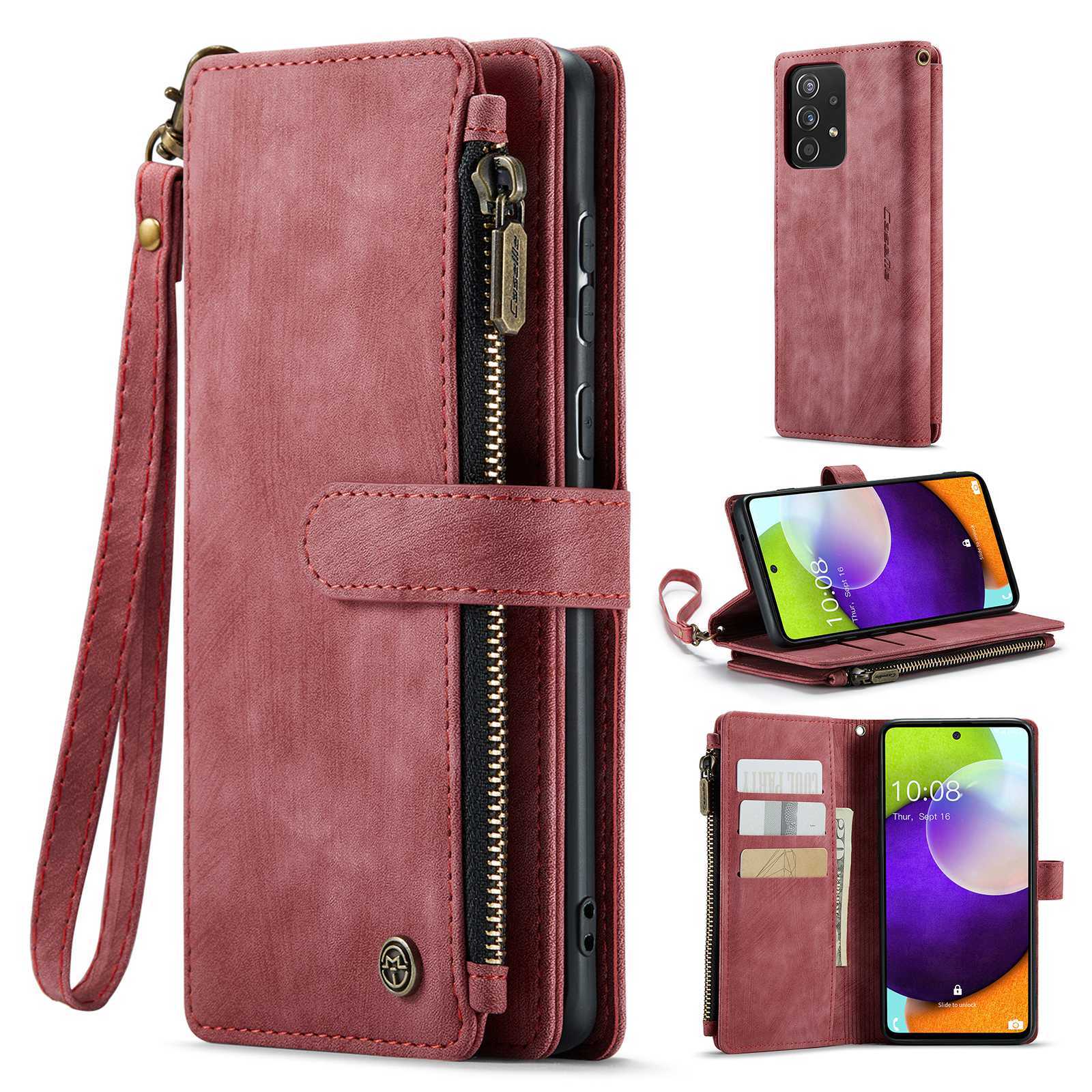 CASEME C30 Series for Samsung Galaxy A52 4G / 5G / 52s 5G PU Leather Stand Wallet Phone Case with Multiple Card Slots and Zipper Pocket