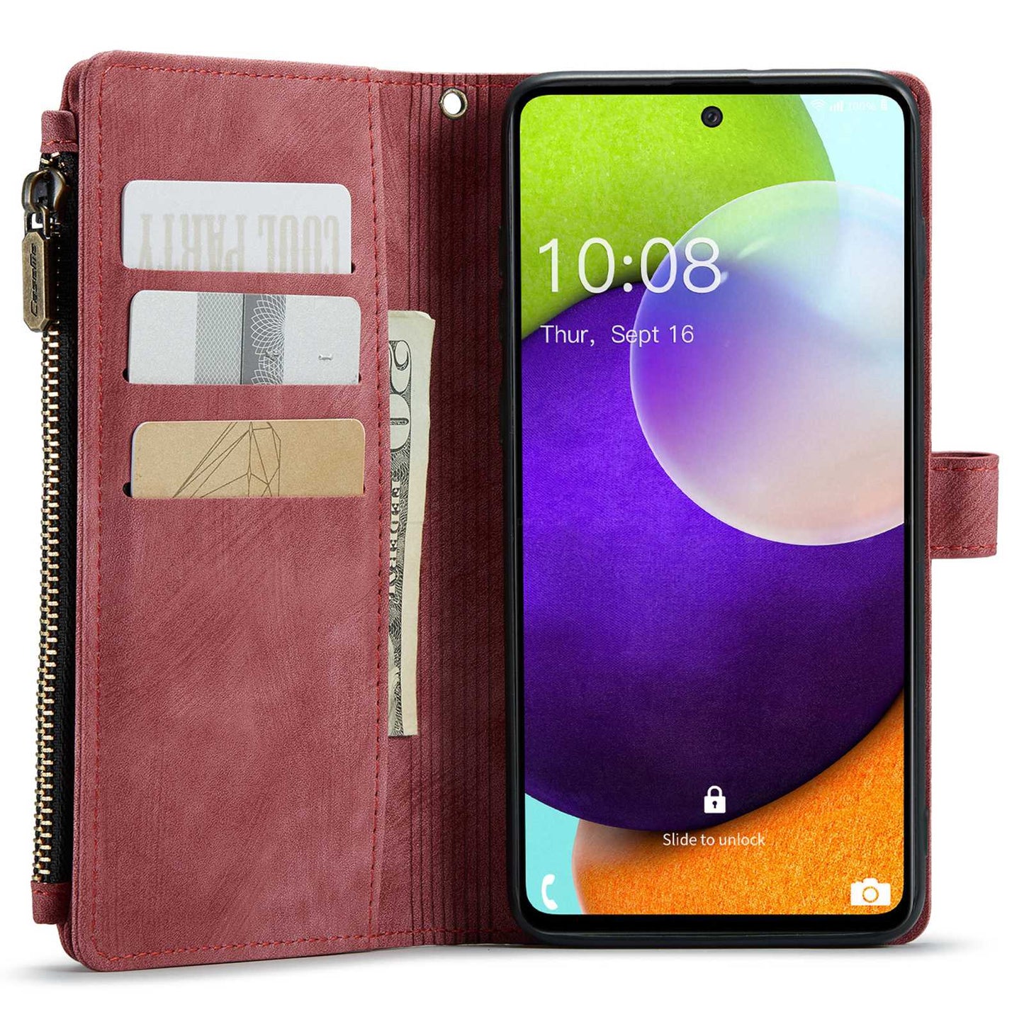 CASEME C30 Series for Samsung Galaxy A52 4G / 5G / 52s 5G PU Leather Stand Wallet Phone Case with Multiple Card Slots and Zipper Pocket
