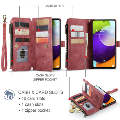 CASEME C30 Series for Samsung Galaxy A52 4G / 5G / 52s 5G PU Leather Stand Wallet Phone Case with Multiple Card Slots and Zipper Pocket