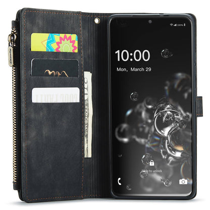 CASEME C30 Series Phone Wallet Case for Samsung Galaxy S20 Ultra 4G / 5G, Shockproof PU Leathe Zipper Pocket Mobile Phone Shell with Strap Card Holder