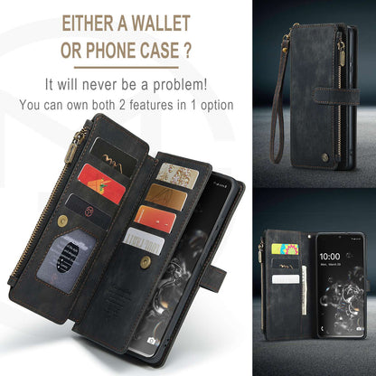 CASEME C30 Series Phone Wallet Case for Samsung Galaxy S20 Ultra 4G / 5G, Shockproof PU Leathe Zipper Pocket Mobile Phone Shell with Strap Card Holder