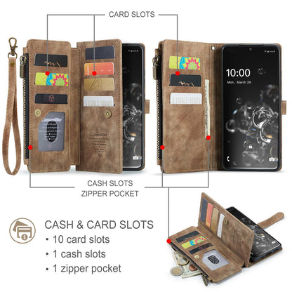CASEME C30 Series Phone Wallet Case for Samsung Galaxy S20 Ultra 4G / 5G, Shockproof PU Leathe Zipper Pocket Mobile Phone Shell with Strap Card Holder