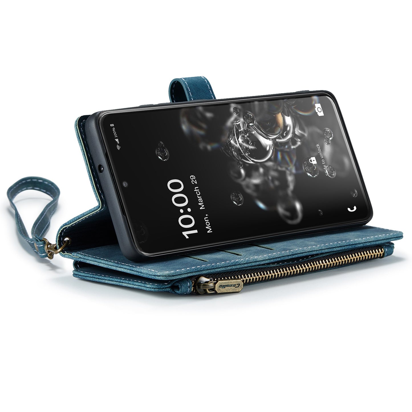 CASEME C30 Series Phone Wallet Case for Samsung Galaxy S20 Ultra 4G / 5G, Shockproof PU Leathe Zipper Pocket Mobile Phone Shell with Strap Card Holder