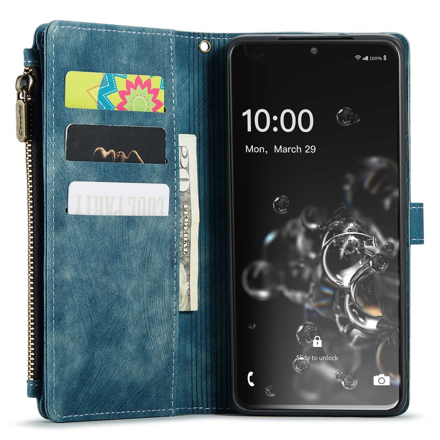 CASEME C30 Series Phone Wallet Case for Samsung Galaxy S20 Ultra 4G / 5G, Shockproof PU Leathe Zipper Pocket Mobile Phone Shell with Strap Card Holder