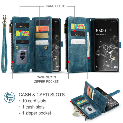 CASEME C30 Series Phone Wallet Case for Samsung Galaxy S20 Ultra 4G / 5G, Shockproof PU Leathe Zipper Pocket Mobile Phone Shell with Strap Card Holder