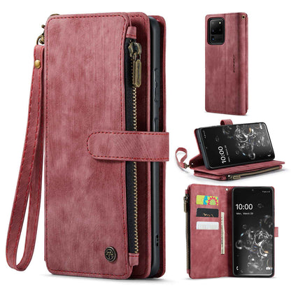 CASEME C30 Series Phone Wallet Case for Samsung Galaxy S20 Ultra 4G / 5G, Shockproof PU Leathe Zipper Pocket Mobile Phone Shell with Strap Card Holder