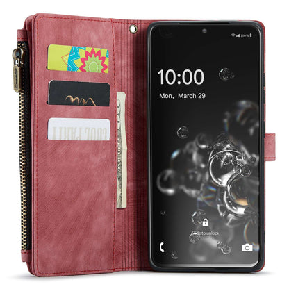 CASEME C30 Series Phone Wallet Case for Samsung Galaxy S20 Ultra 4G / 5G, Shockproof PU Leathe Zipper Pocket Mobile Phone Shell with Strap Card Holder