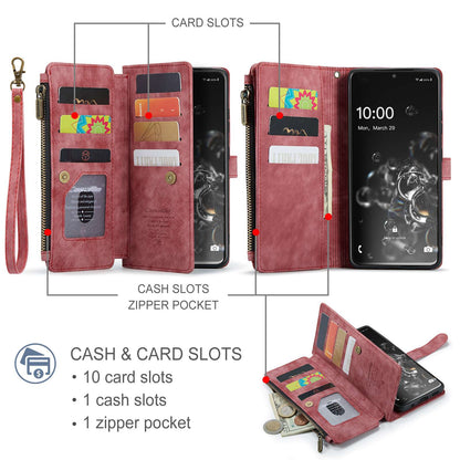 CASEME C30 Series Phone Wallet Case for Samsung Galaxy S20 Ultra 4G / 5G, Shockproof PU Leathe Zipper Pocket Mobile Phone Shell with Strap Card Holder