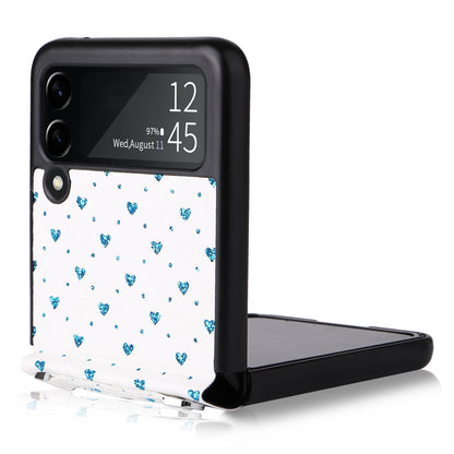 For Samsung Galaxy Z Flip3 5G PU Leather Coated PC Case Multiple Heart Shapes One-piece Phone Cover with Shoulder Strap