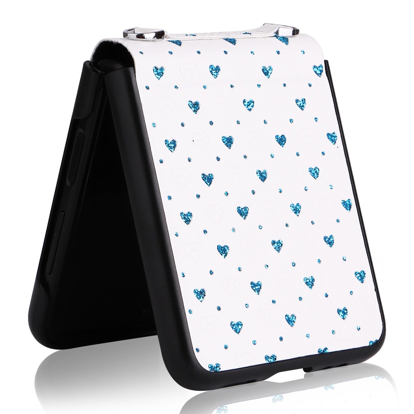 For Samsung Galaxy Z Flip3 5G PU Leather Coated PC Case Multiple Heart Shapes One-piece Phone Cover with Shoulder Strap