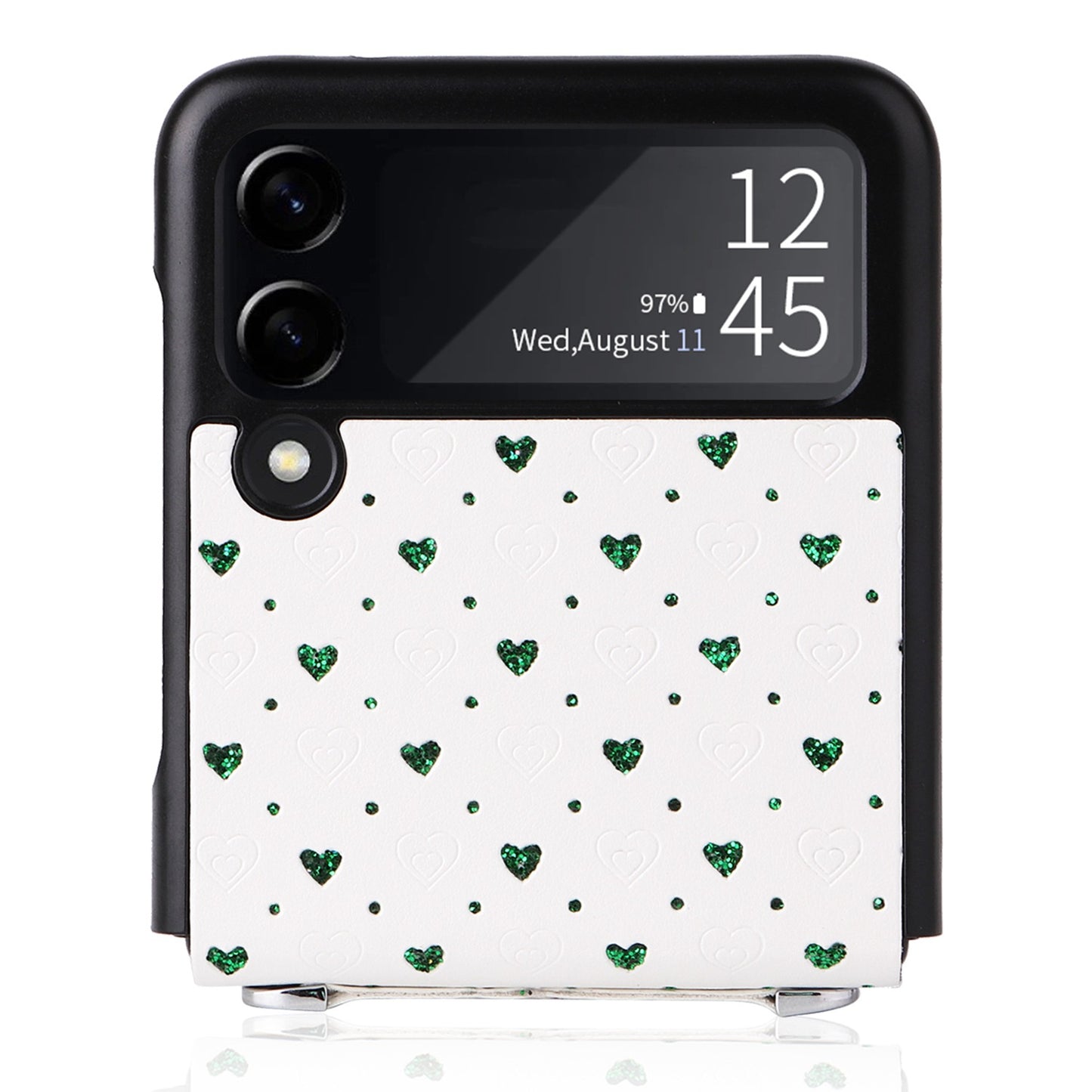 For Samsung Galaxy Z Flip3 5G PU Leather Coated PC Case Multiple Heart Shapes One-piece Phone Cover with Shoulder Strap