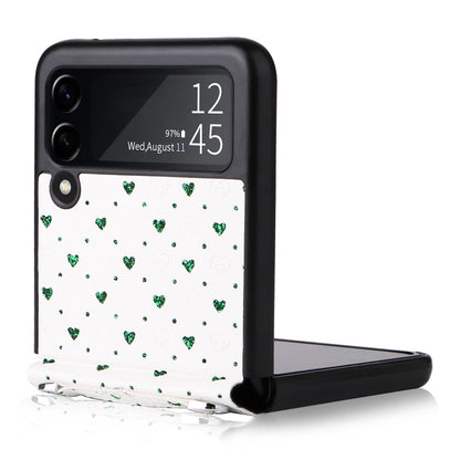 For Samsung Galaxy Z Flip3 5G PU Leather Coated PC Case Multiple Heart Shapes One-piece Phone Cover with Shoulder Strap