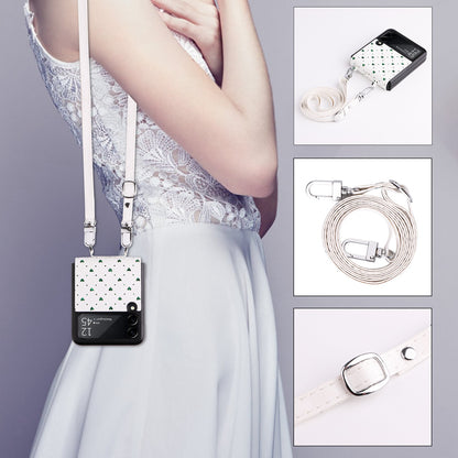 For Samsung Galaxy Z Flip3 5G PU Leather Coated PC Case Multiple Heart Shapes One-piece Phone Cover with Shoulder Strap