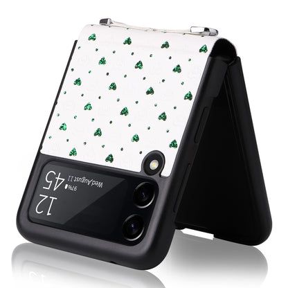 For Samsung Galaxy Z Flip3 5G PU Leather Coated PC Case Multiple Heart Shapes One-piece Phone Cover with Shoulder Strap