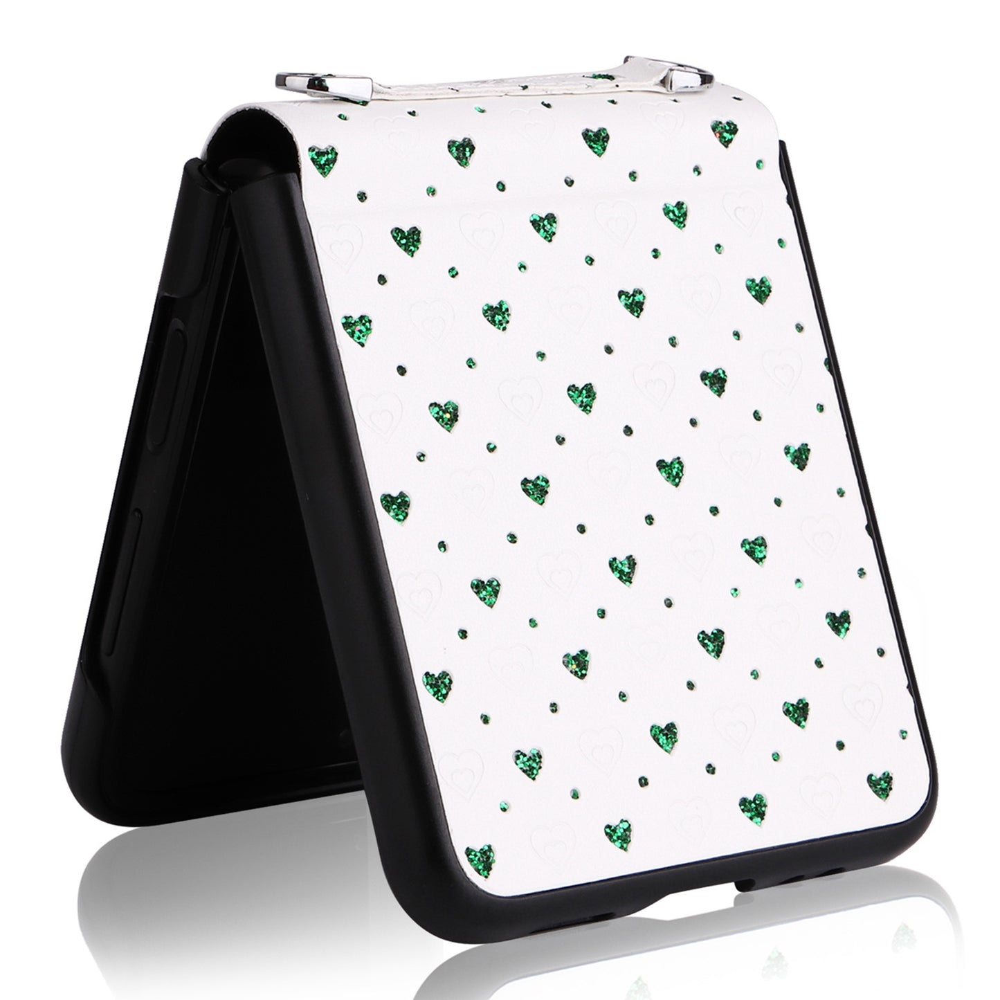 For Samsung Galaxy Z Flip3 5G PU Leather Coated PC Case Multiple Heart Shapes One-piece Phone Cover with Shoulder Strap