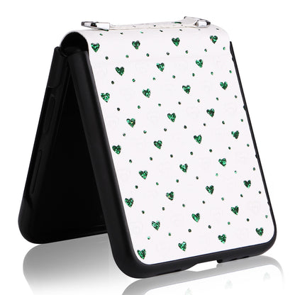 For Samsung Galaxy Z Flip3 5G PU Leather Coated PC Case Multiple Heart Shapes One-piece Phone Cover with Shoulder Strap
