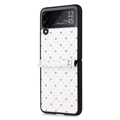 For Samsung Galaxy Z Flip3 5G PU Leather Coated PC Case Multiple Heart Shapes One-piece Phone Cover with Shoulder Strap