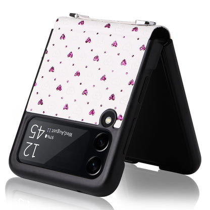 For Samsung Galaxy Z Flip3 5G PU Leather Coated PC Case Multiple Heart Shapes One-piece Phone Cover with Shoulder Strap