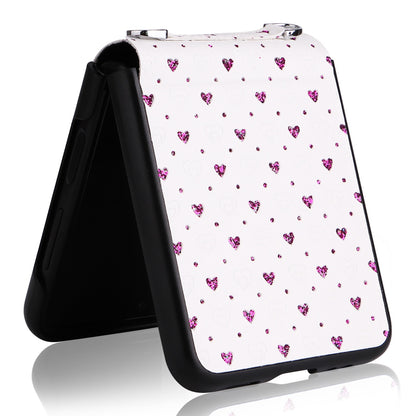For Samsung Galaxy Z Flip3 5G PU Leather Coated PC Case Multiple Heart Shapes One-piece Phone Cover with Shoulder Strap