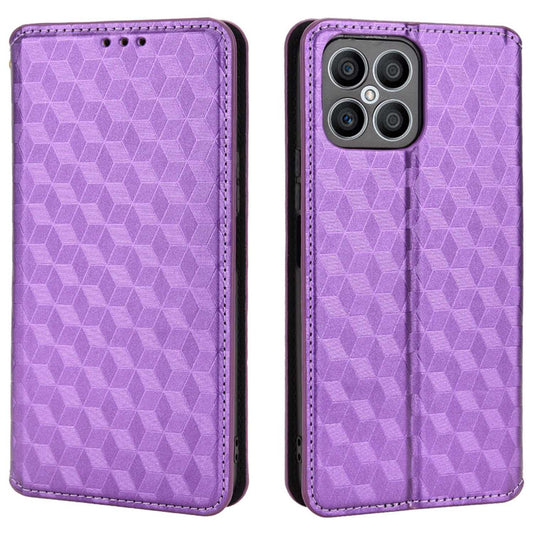 For Honor X8 / X30i Magnetic Auto-absorbed PU Leather Case Imprinting Rhombus Pattern Phone Wallet Stand Cover