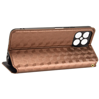 For Honor X8 / X30i Magnetic Auto-absorbed PU Leather Case Imprinting Rhombus Pattern Phone Wallet Stand Cover