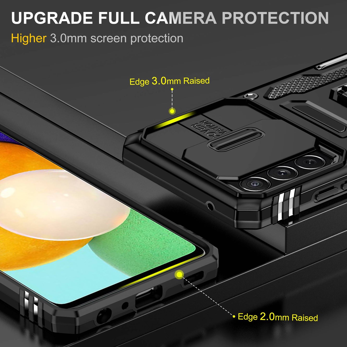 For Samsung Galaxy A52 4G / 5G  /  A52s 5G Anti-scratch Phone Case Slide Camera Cover PC + TPU Ring Kickstand Cell Phone Shell