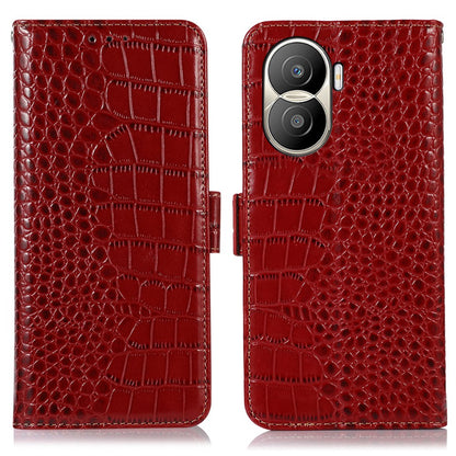 For Honor X40i 5G Anti-scratch Crocodile Texture Phone Case Genuine Cowhide Leather Wallet Stand RFID Blocking Folio Magnetic Closure Phone Cover