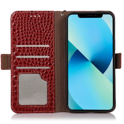 For Honor X40i 5G Anti-scratch Crocodile Texture Phone Case Genuine Cowhide Leather Wallet Stand RFID Blocking Folio Magnetic Closure Phone Cover