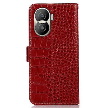 For Honor X40i 5G Anti-scratch Crocodile Texture Phone Case Genuine Cowhide Leather Wallet Stand RFID Blocking Folio Magnetic Closure Phone Cover