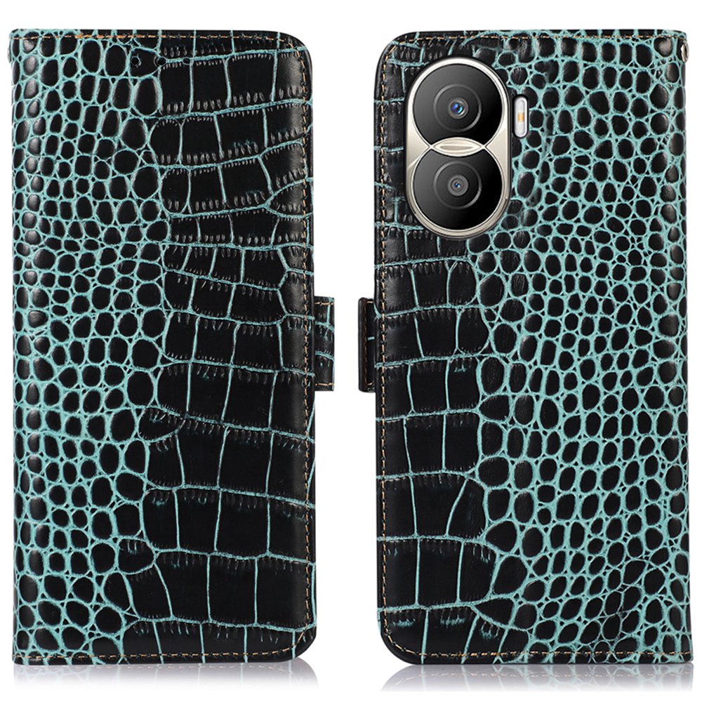 For Honor X40i 5G Anti-scratch Crocodile Texture Phone Case Genuine Cowhide Leather Wallet Stand RFID Blocking Folio Magnetic Closure Phone Cover