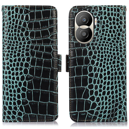 For Honor X40i 5G Anti-scratch Crocodile Texture Phone Case Genuine Cowhide Leather Wallet Stand RFID Blocking Folio Magnetic Closure Phone Cover