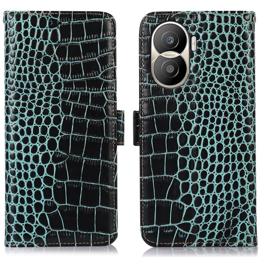 For Honor X40i 5G Anti-scratch Crocodile Texture Phone Case Genuine Cowhide Leather Wallet Stand RFID Blocking Folio Magnetic Closure Phone Cover