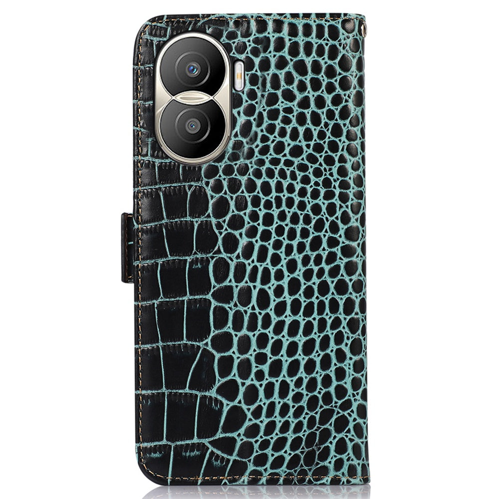 For Honor X40i 5G Anti-scratch Crocodile Texture Phone Case Genuine Cowhide Leather Wallet Stand RFID Blocking Folio Magnetic Closure Phone Cover