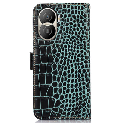 For Honor X40i 5G Anti-scratch Crocodile Texture Phone Case Genuine Cowhide Leather Wallet Stand RFID Blocking Folio Magnetic Closure Phone Cover